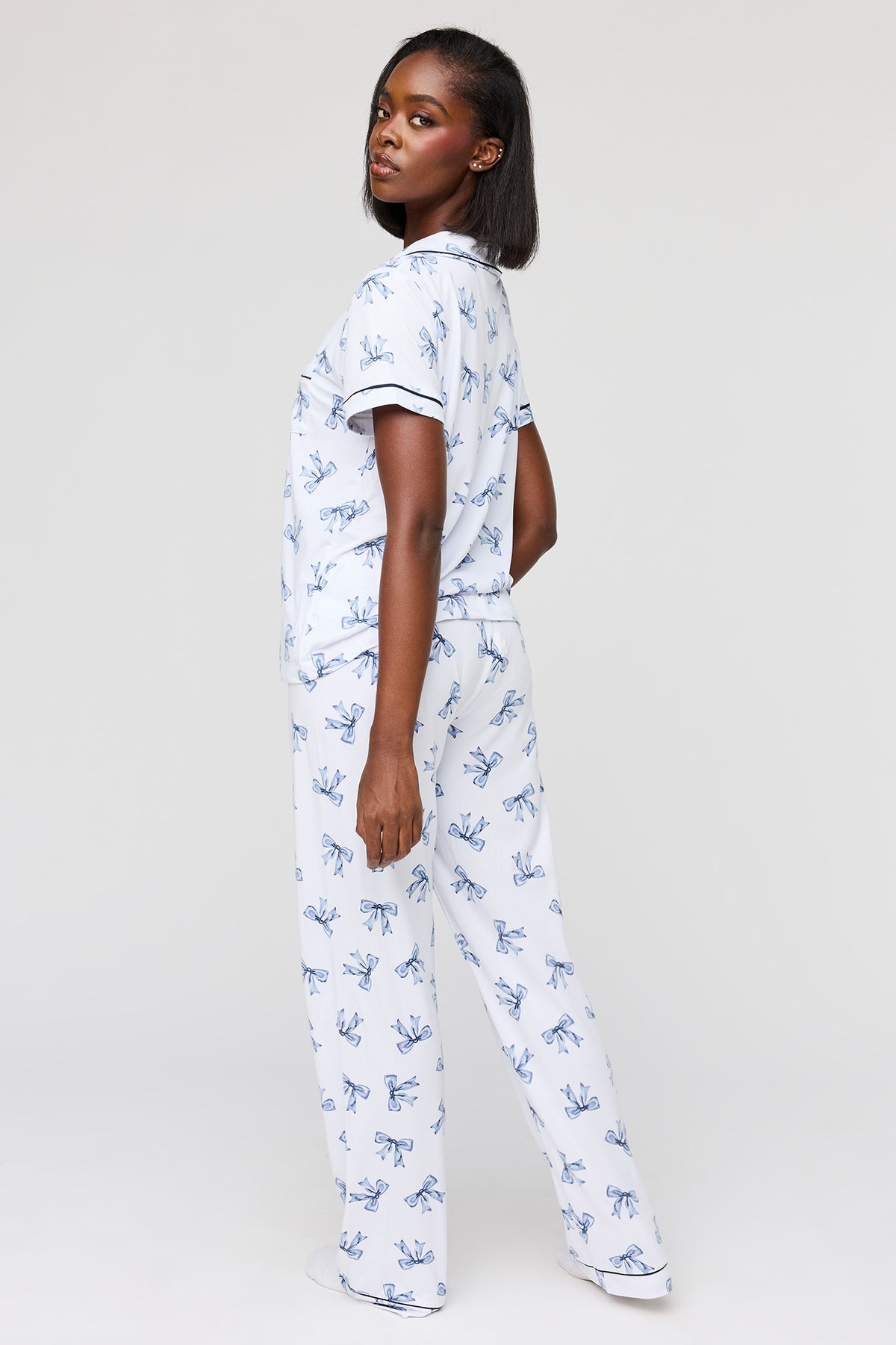 Alt View 4. Button-Up Top & Pant Pajama Set - White