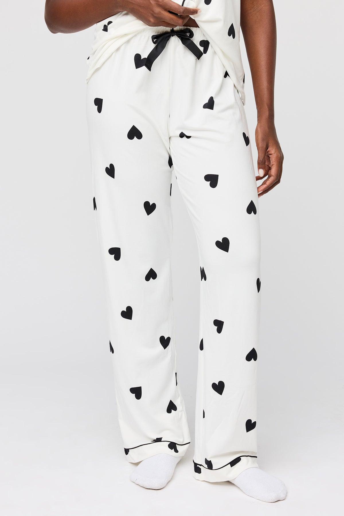 Alt View 3. Button-Up Top & Pant Pajama Set - Black with White