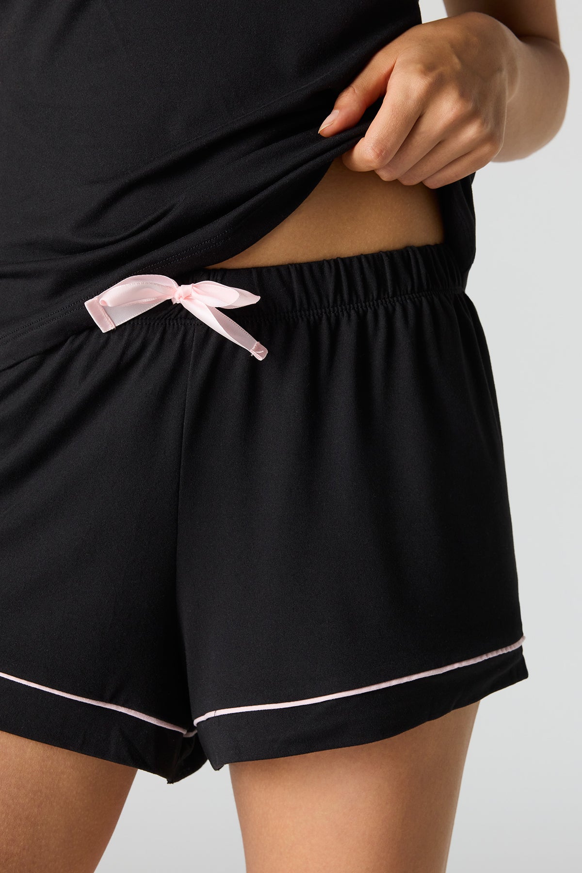 Alt View 4. Soft V-Neck Tank & Short Pajama Set - Black