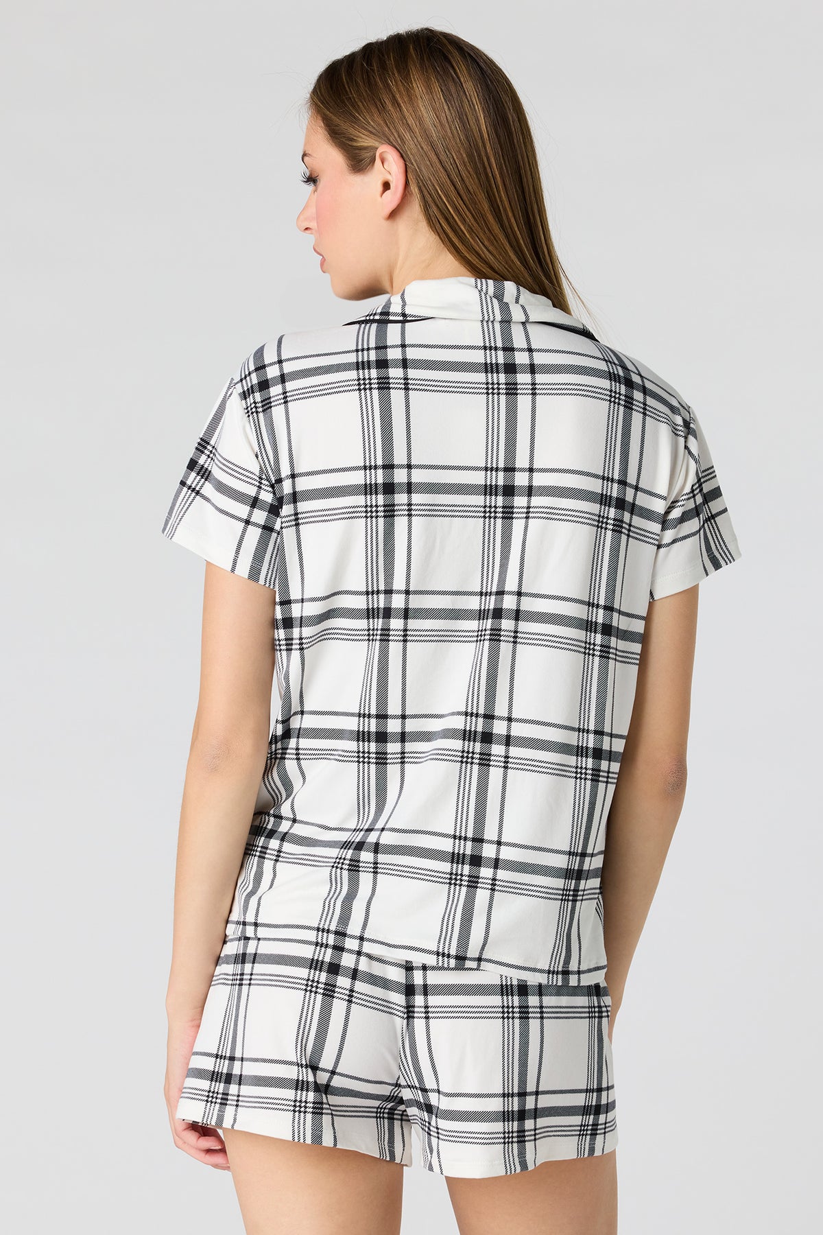 Alt View 2. Button-Up Top & Short Pajama Set - White