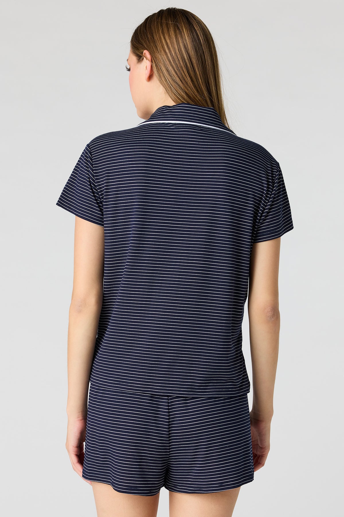 Alt View 2. Button-Up Top & Short Pajama Set - Dark Blue