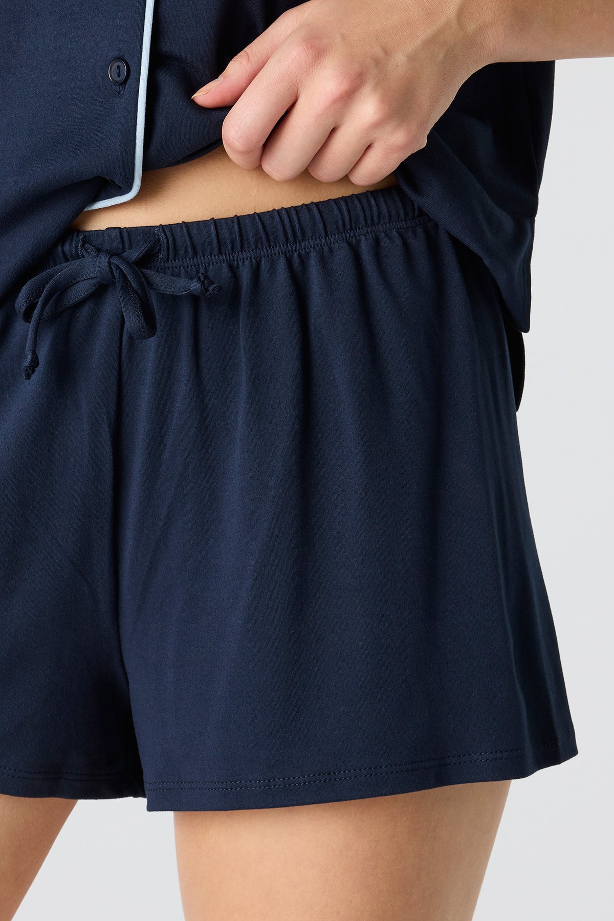 Alt View 4. Button-Up Top & Short Pajama Set - Navy