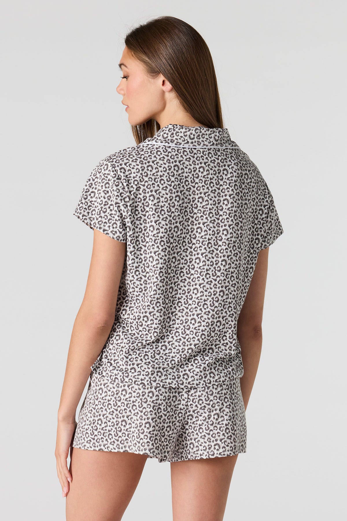 Alt View 2. Button-Up Top & Short Pajama Set - Leopard