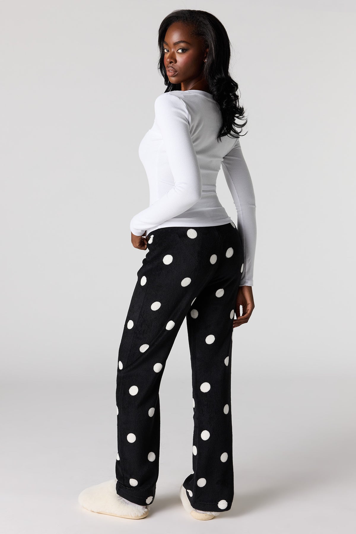 Alt View 3. Printed Plush Pajama Pant - Black