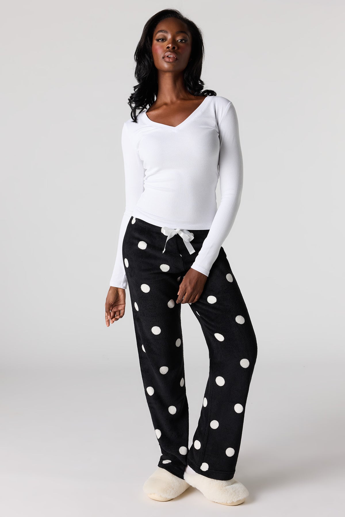 Printed Plush Pajama Pant - Black