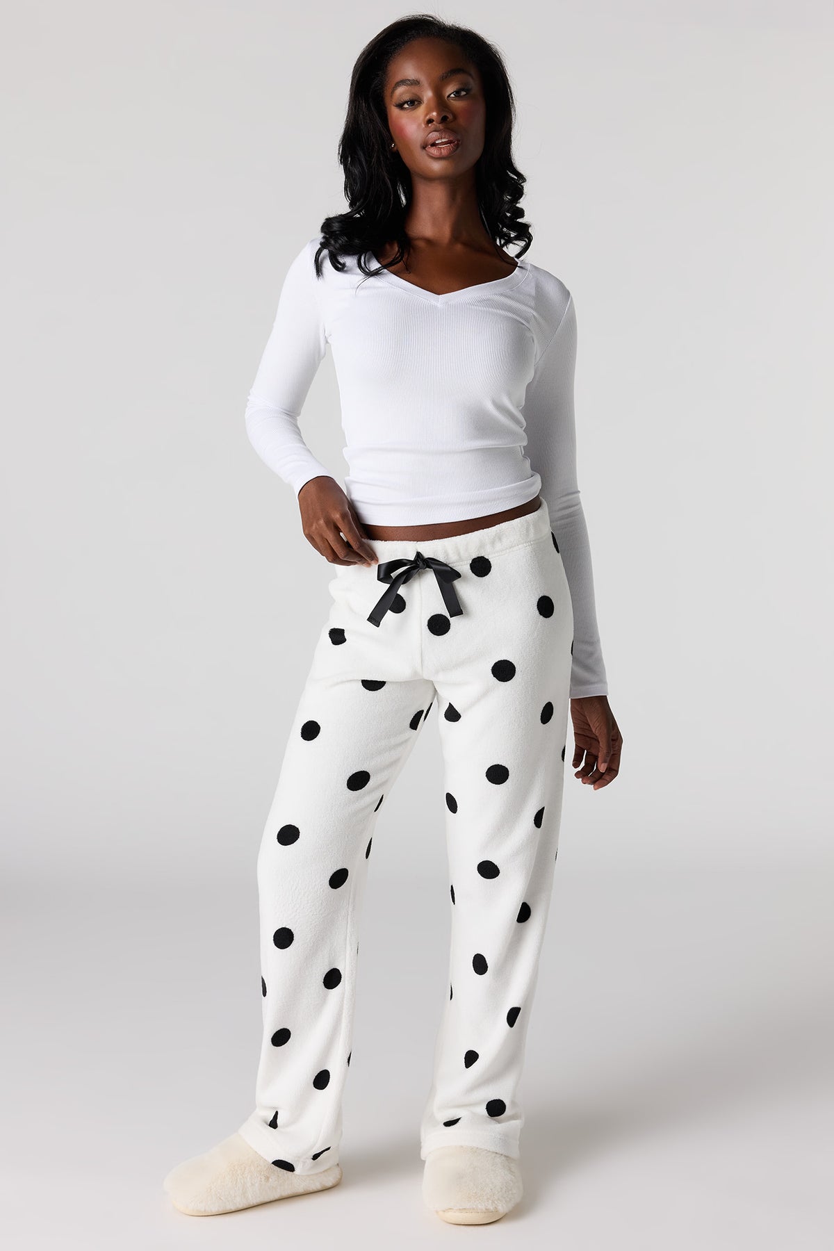 Printed Plush Pajama Pant - Cream