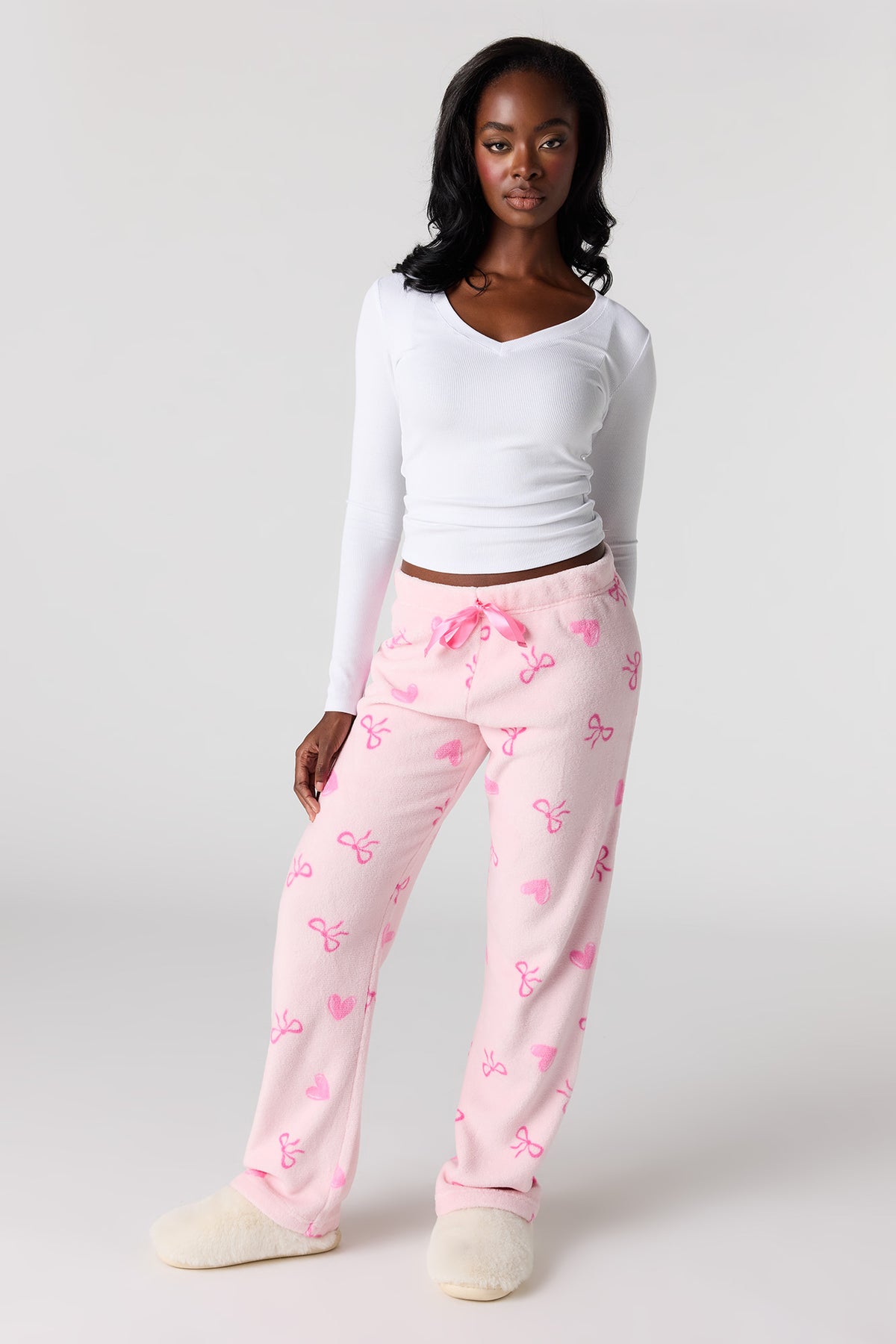 Printed Plush Pajama Pant - Pink