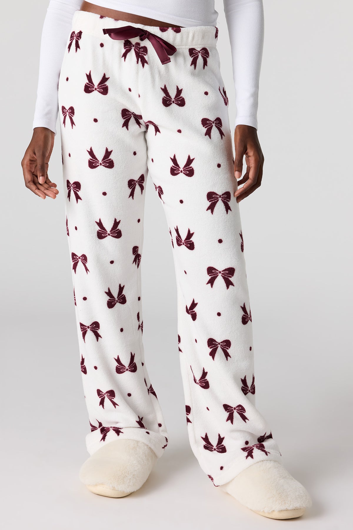 Alt View 2. Printed Plush Pajama Pant - Burgundy