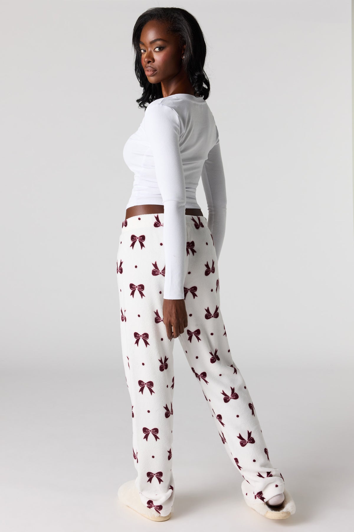 Alt View 3. Printed Plush Pajama Pant - Burgundy