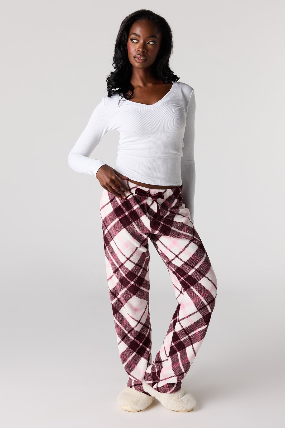 Printed Plush Pajama Pant - Dark Pink