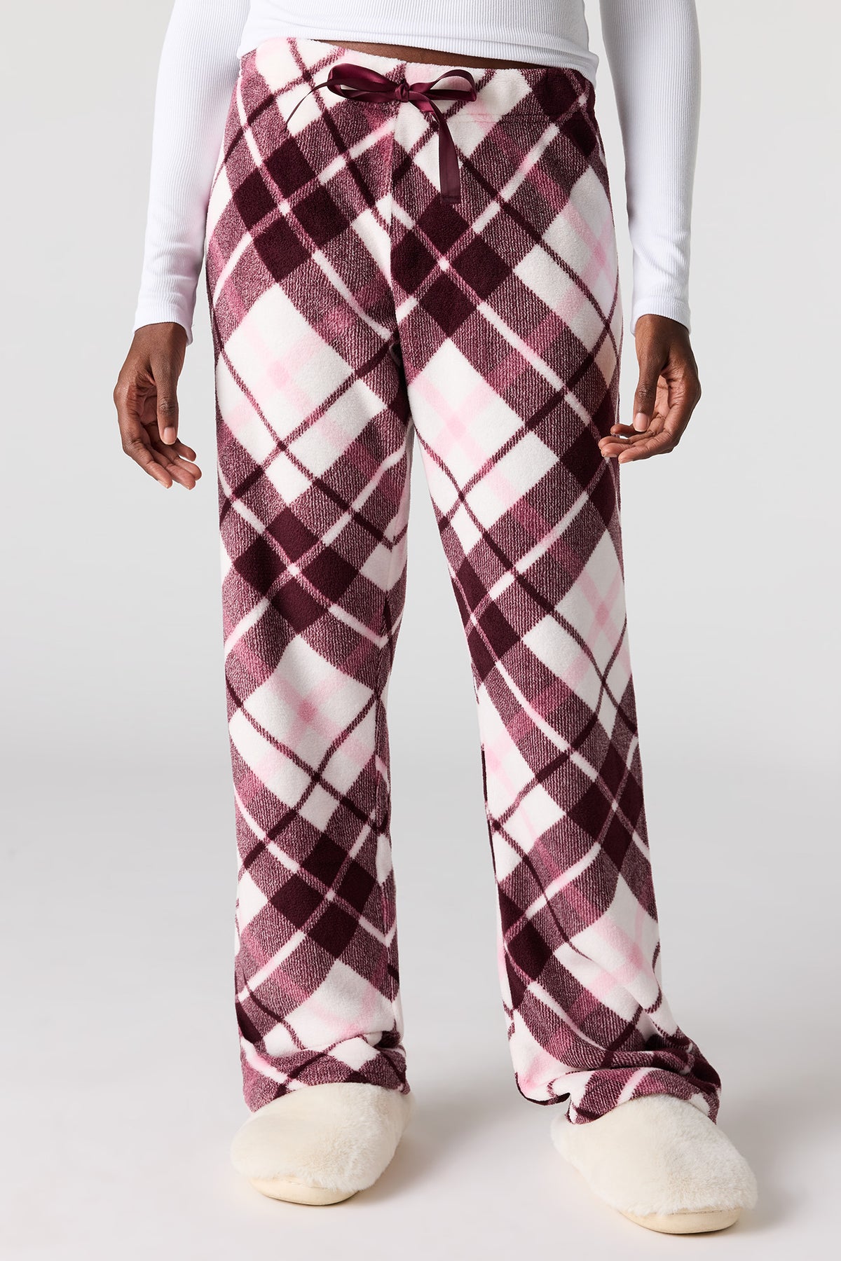 Alt View 2. Printed Plush Pajama Pant - Dark Pink