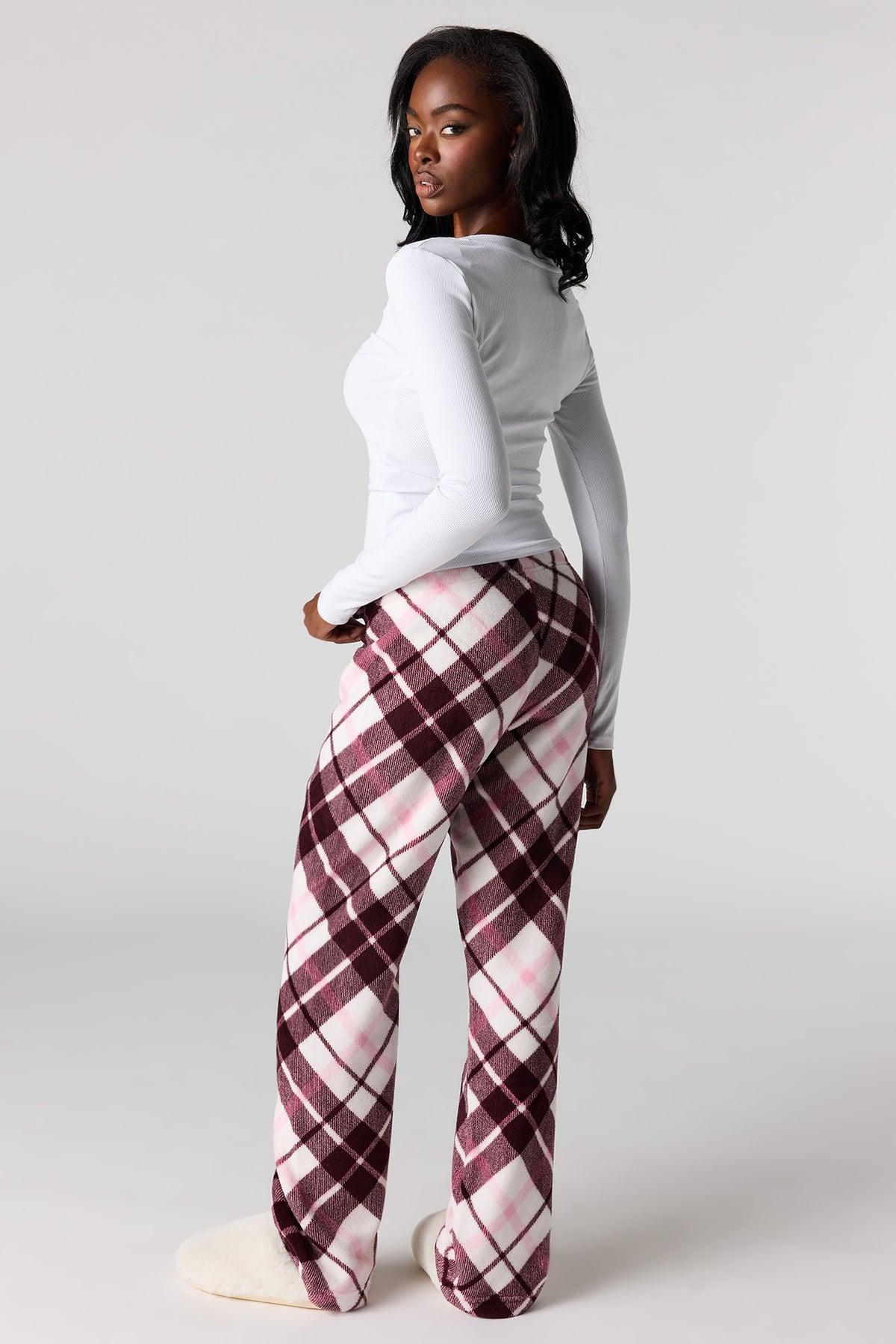 Alt View 3. Printed Plush Pajama Pant - Dark Pink