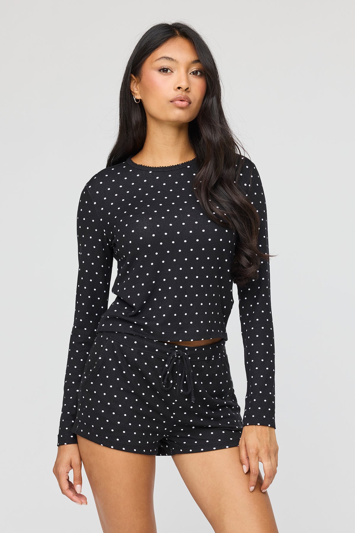 Long Sleeve Top & Short Pajama Set - Black