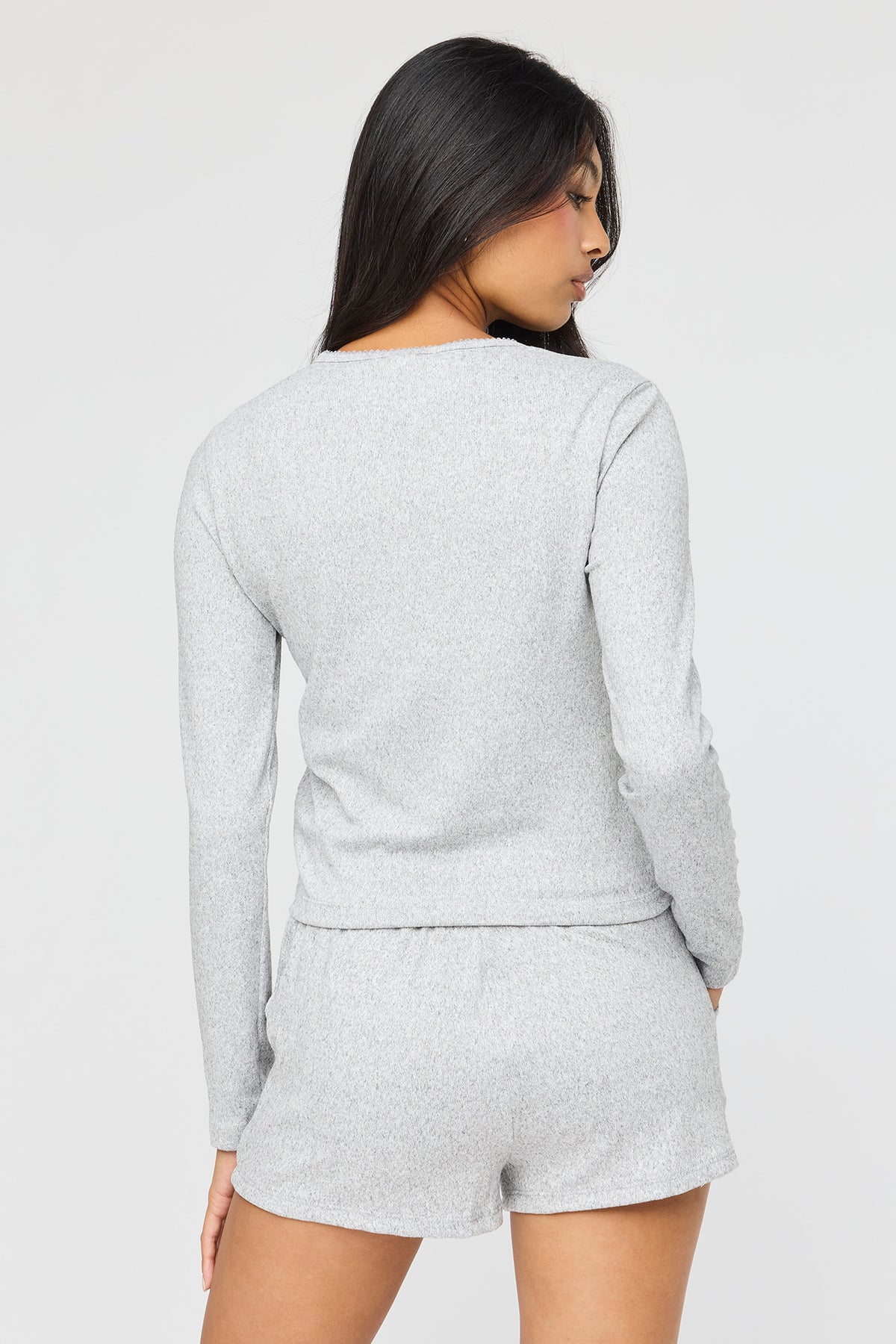 Alt View 2. Long Sleeve Top & Short Pajama Set - Heather Grey