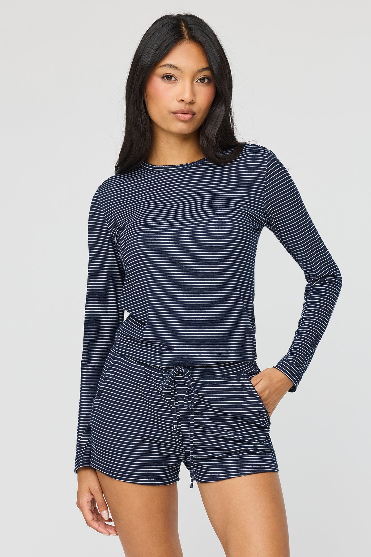Long Sleeve Top & Short Pajama Set - Navy