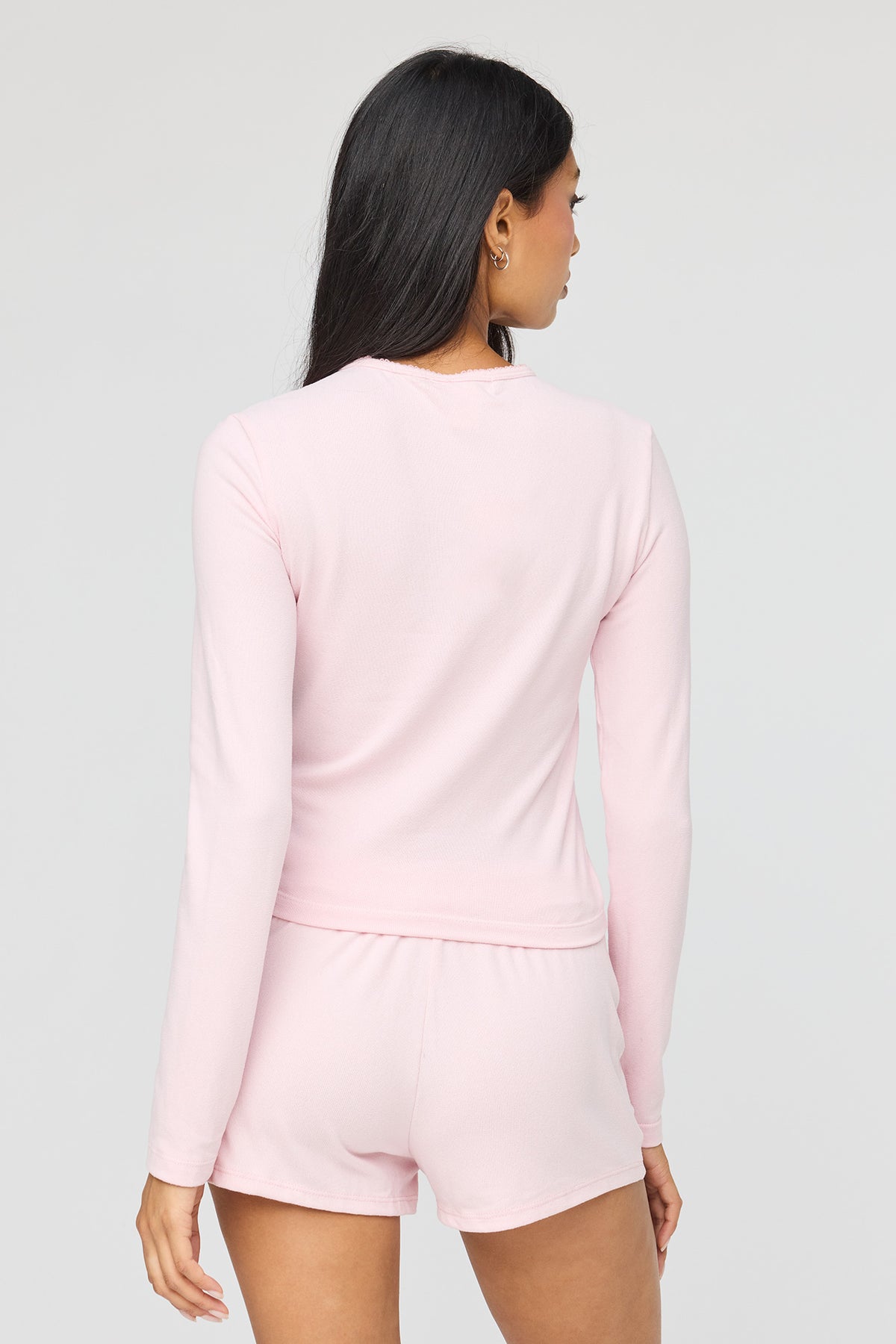 Alt View 2. Long Sleeve Top & Short Pajama Set - Pink