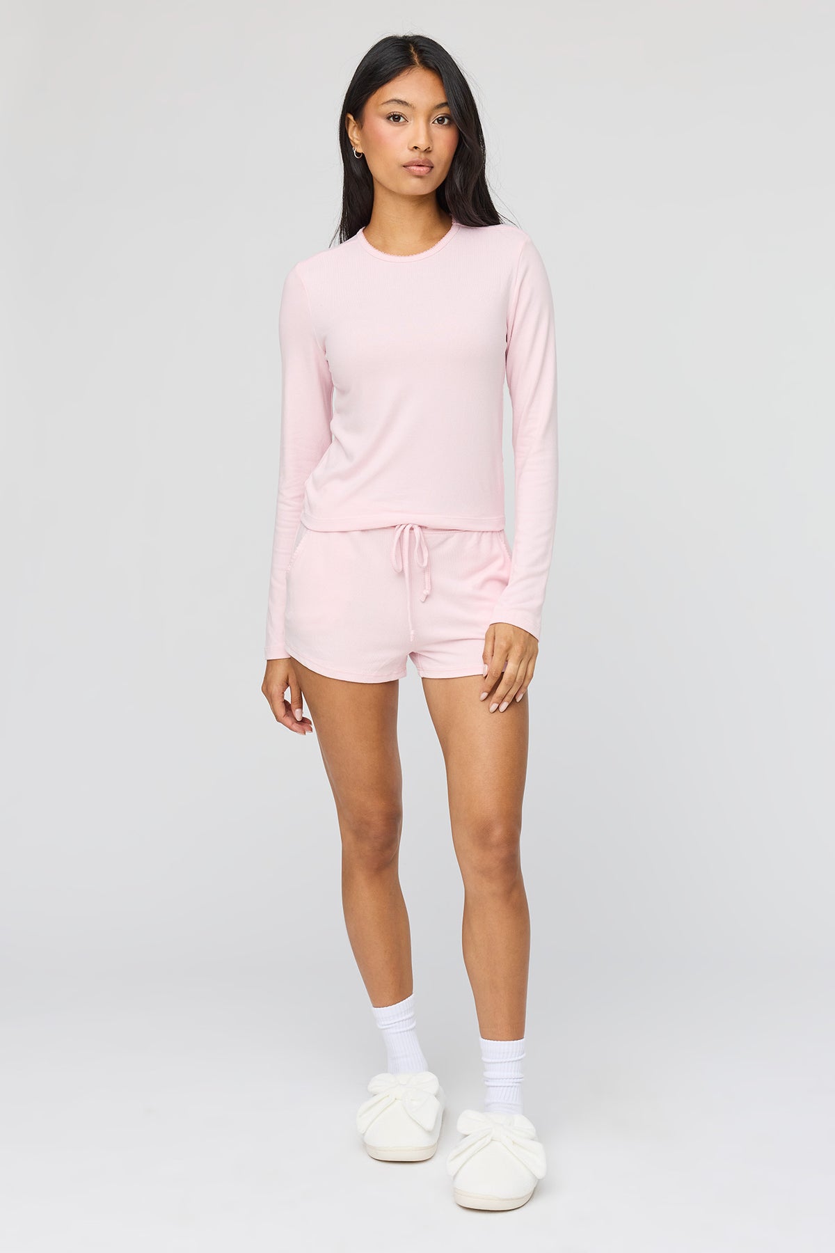 Alt View 3. Long Sleeve Top & Short Pajama Set - Pink