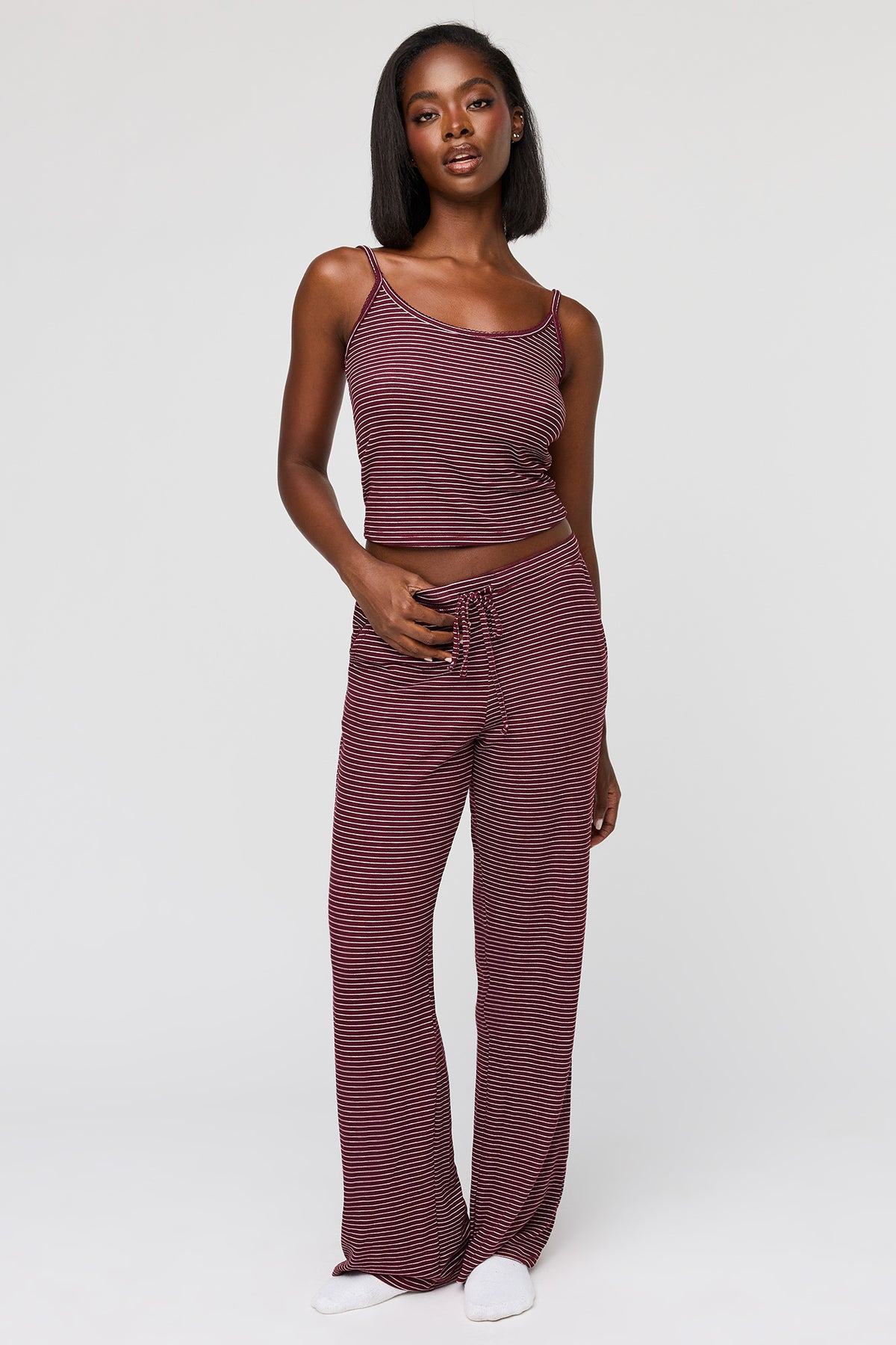 Cami & Pant Printed Pajama Set - Burgundy