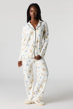 Button-Up Collared Top & Pant Pajama Set