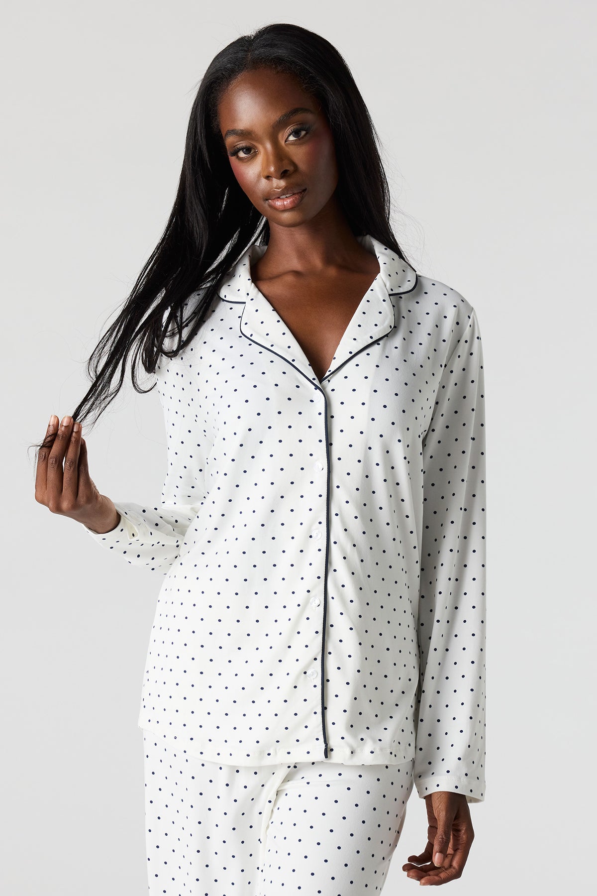Alt View 2. Button-Up Collared Top & Pant Pajama Set - Ivory