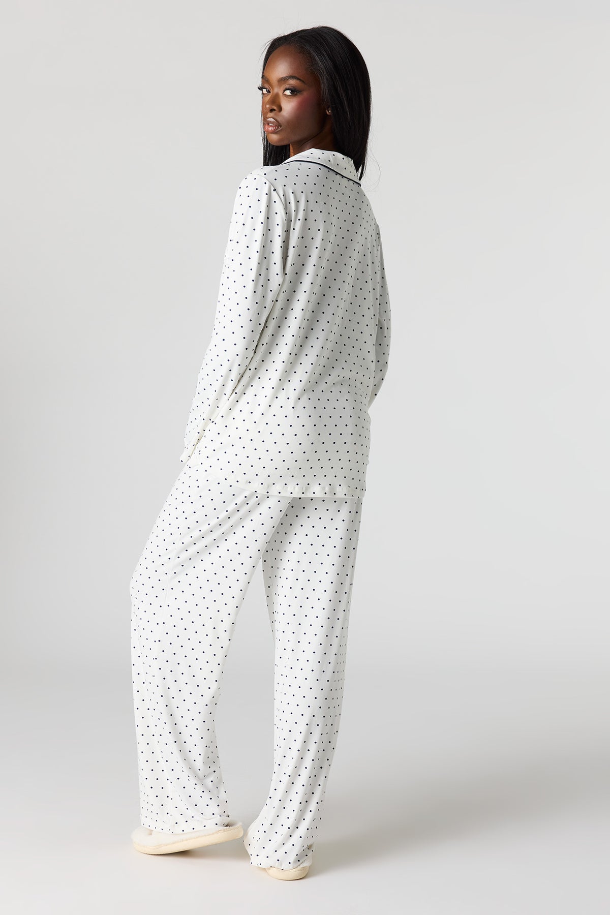 Alt View 4. Button-Up Collared Top & Pant Pajama Set - Ivory