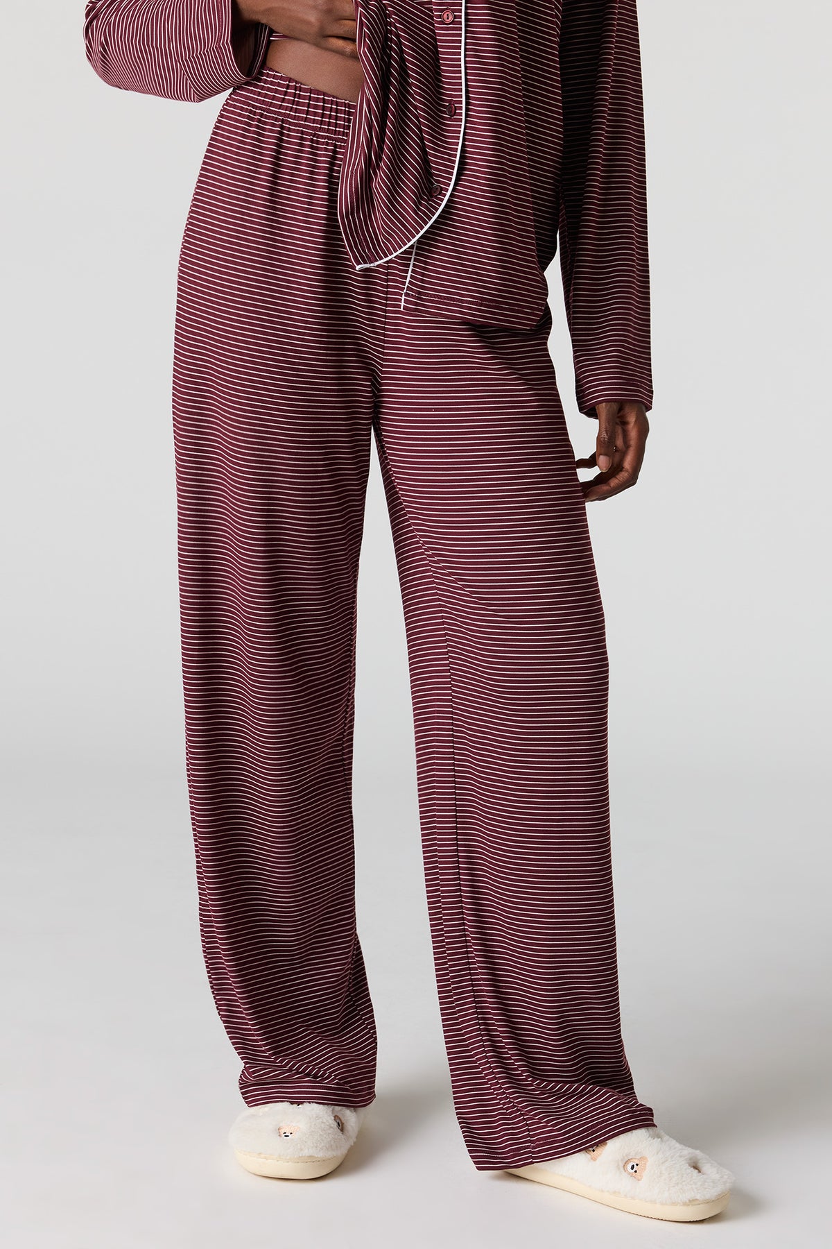Alt View 3. Button-Up Collared Top & Pant Pajama Set - Burgundy