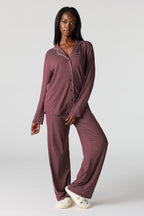 Button-Up Collared Top & Pant Pajama Set