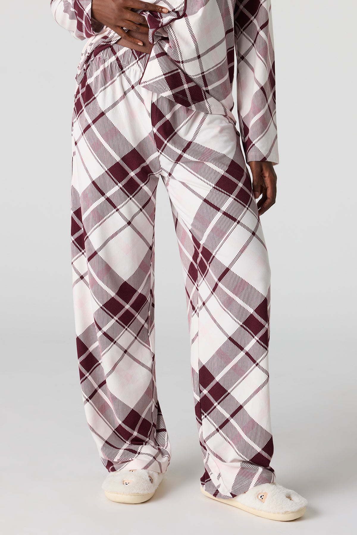 Alt View 3. Button-Up Collared Top & Pant Pajama Set - Dark Pink