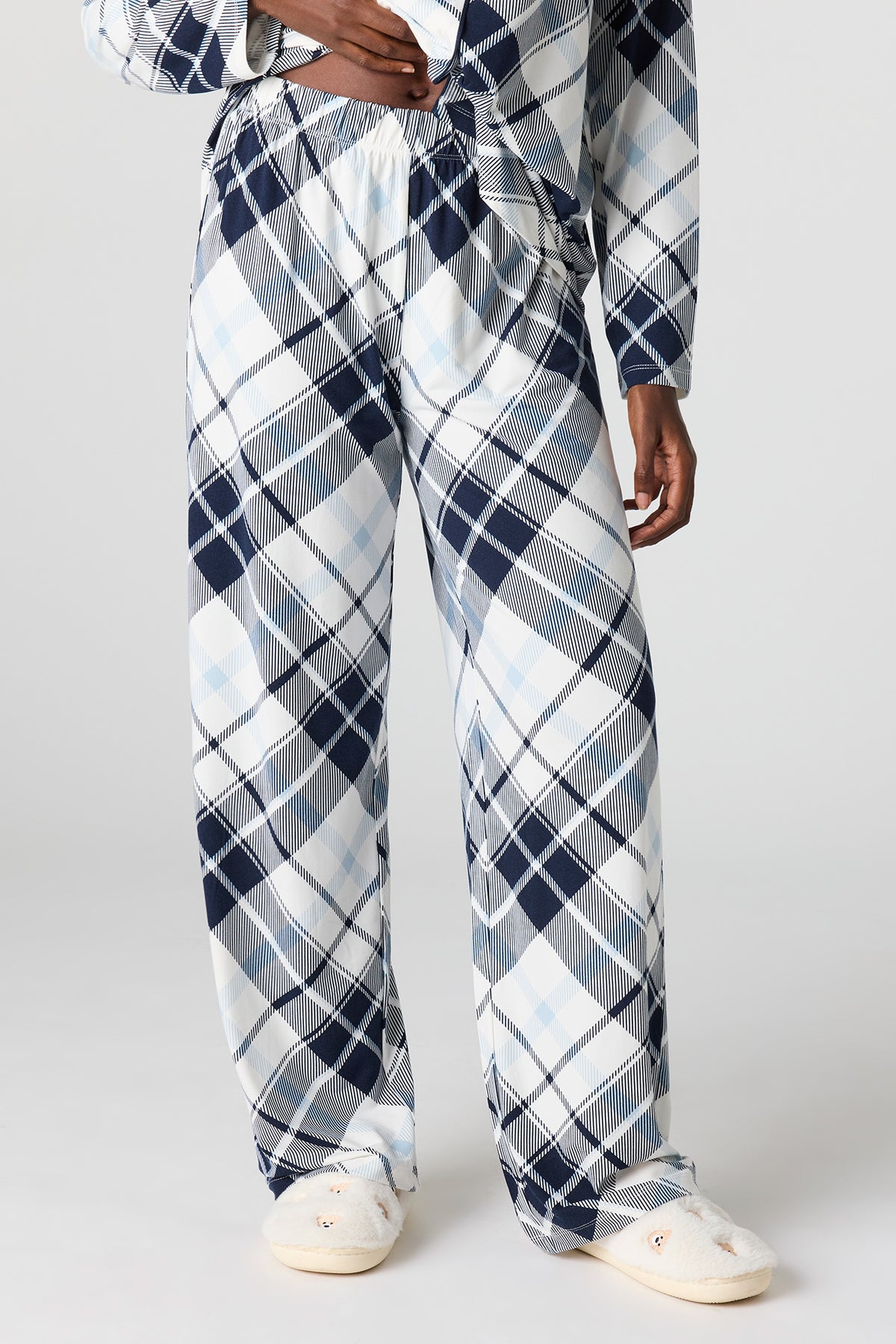 Alt View 3. Button-Up Collared Top & Pant Pajama Set - Black with White