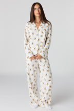 Ensemble pyjama avec haut boutonné imprimé et pantalon