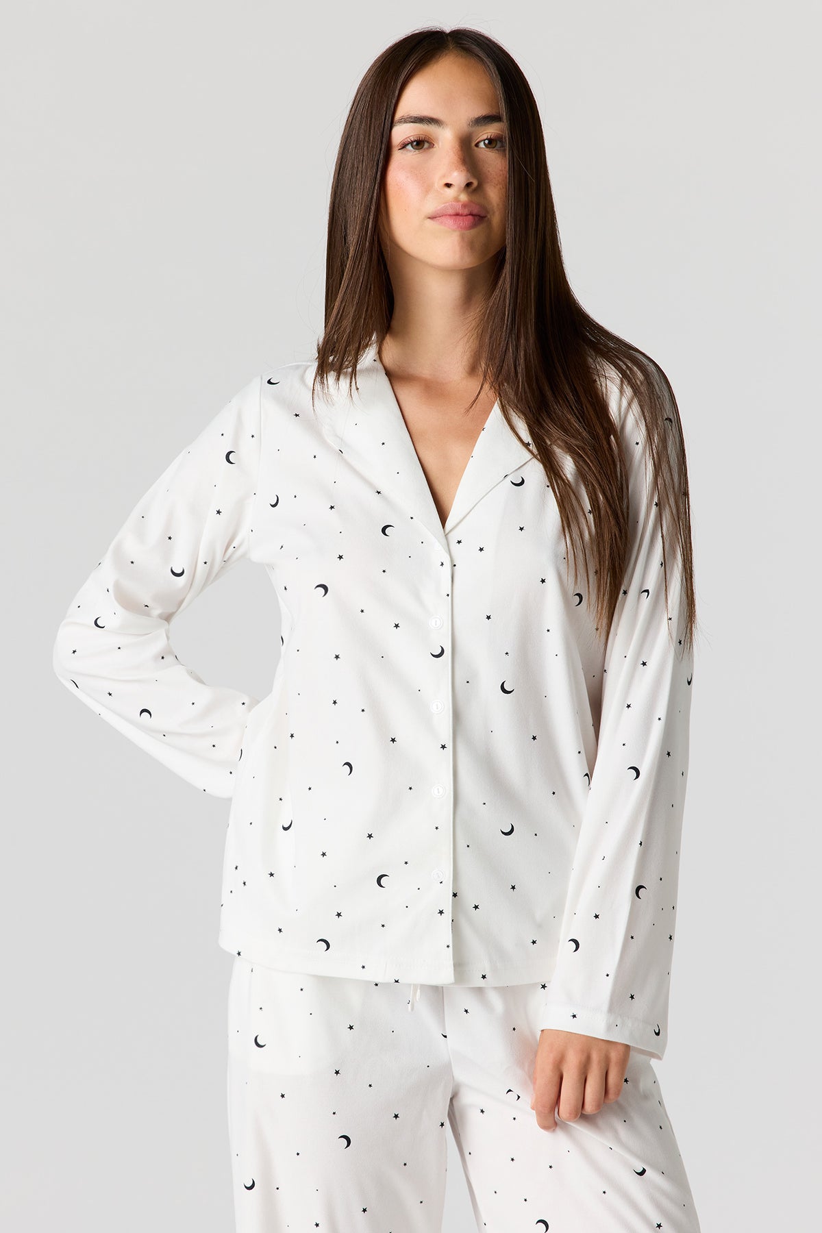 Alt View 2. Printed Button-Up Top & Pajama Pant Set - Ivory