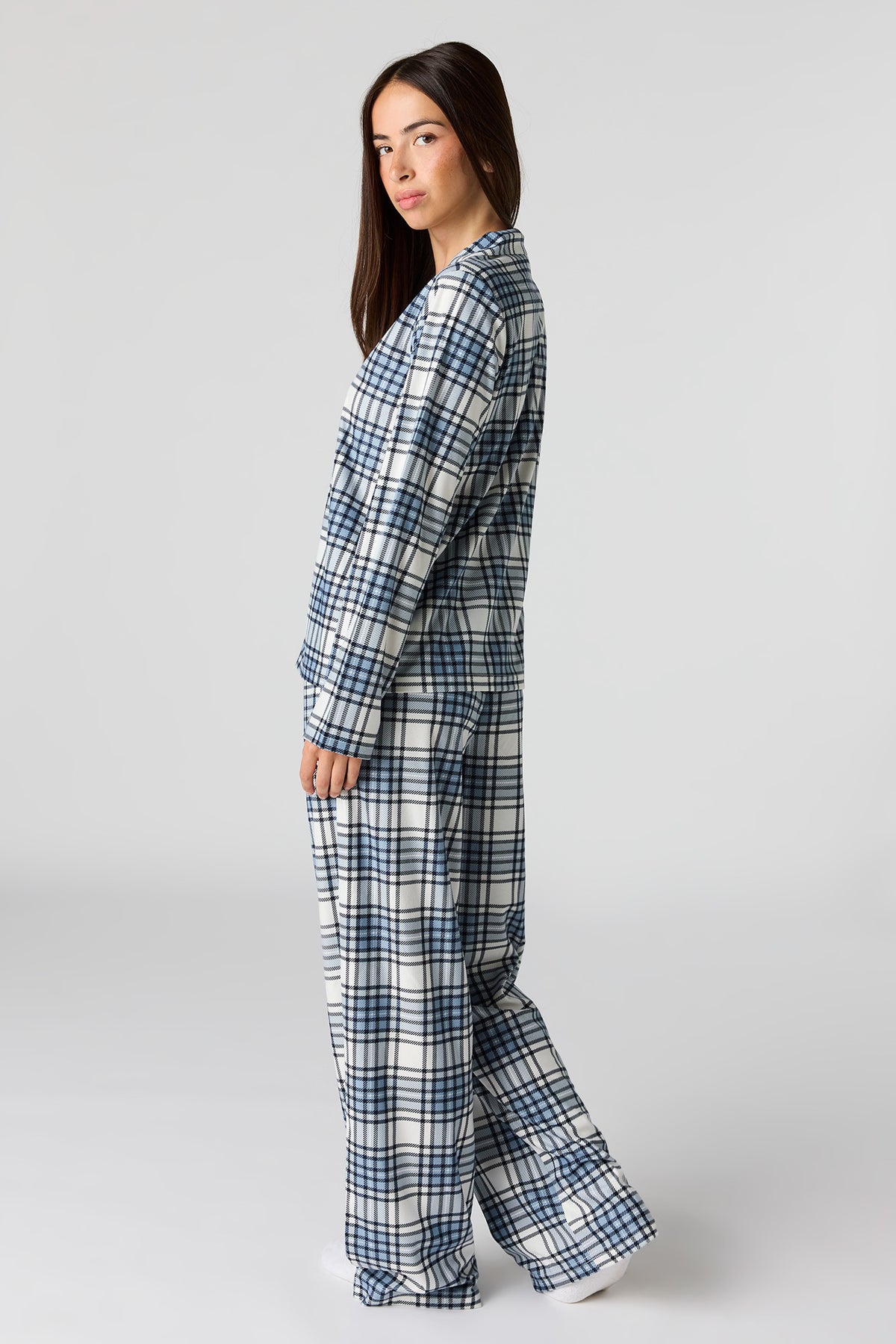 Alt View 4. Printed Button-Up Top & Pajama Pant Set - Light Blue