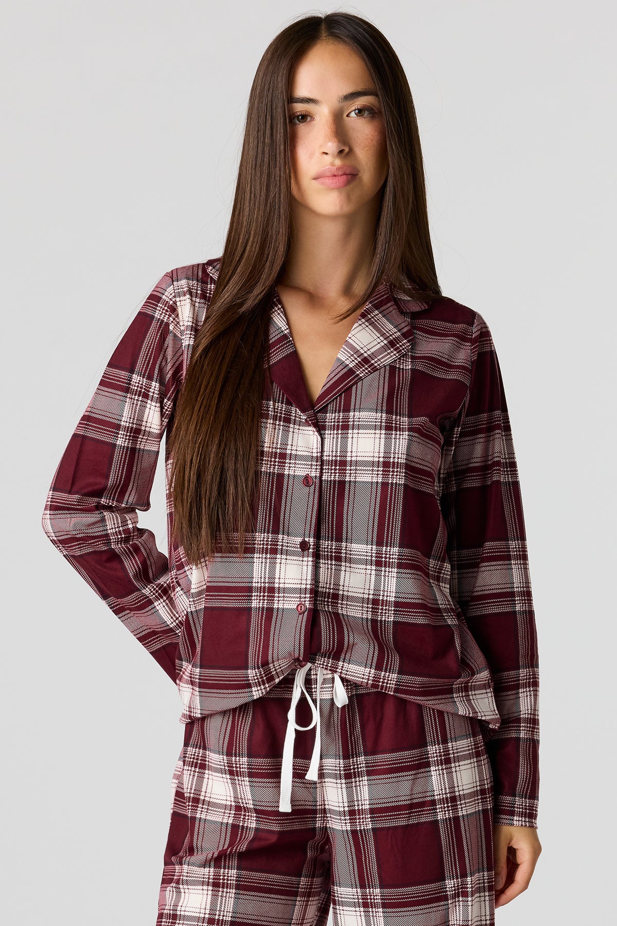Alt View 2. Printed Button-Up Top & Pajama Pant Set - Red