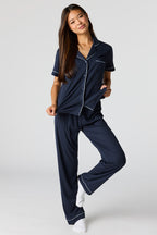 Satin Button-Up Top & Pant Pajama Set