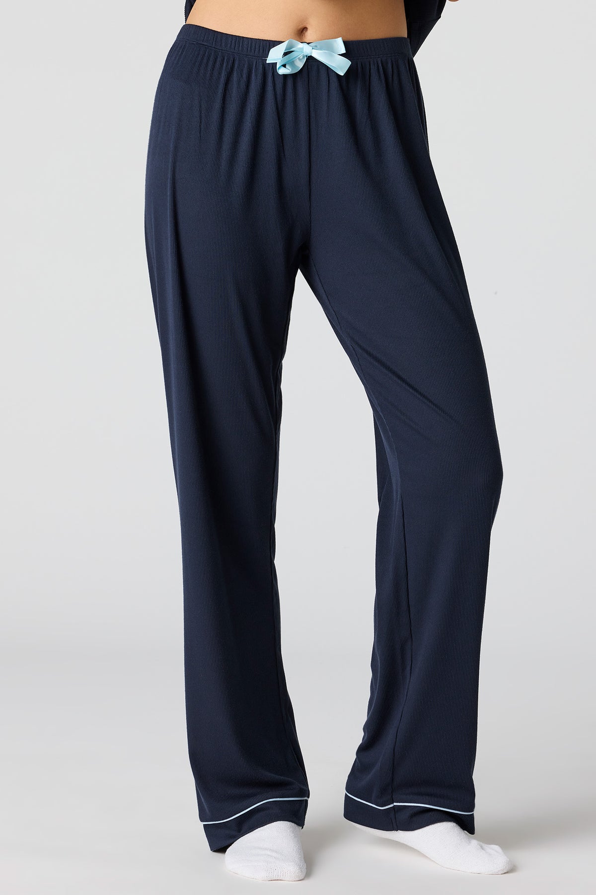 Alt View 3. Satin Button-Up Top & Pant Pajama Set - Navy