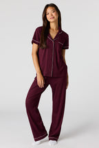 Satin Button-Up Top & Pant Pajama Set
