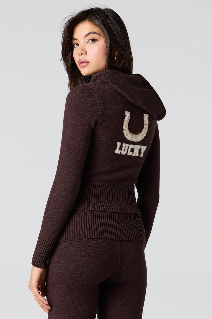 Haut à capuchon en tricot jacquard et glissière