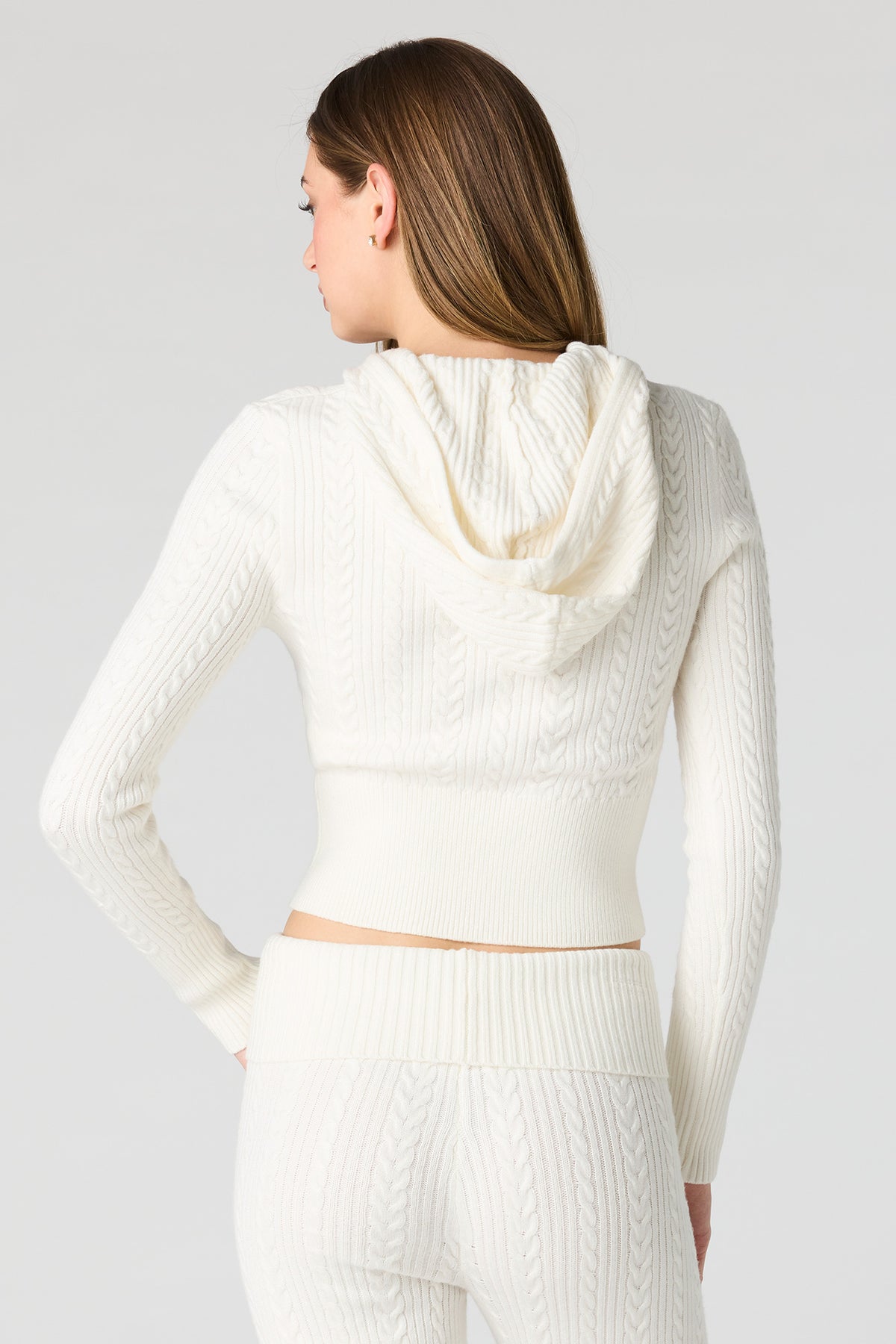 Alt View 2. Cable Knit Zip-Up Hoodie - Ivory