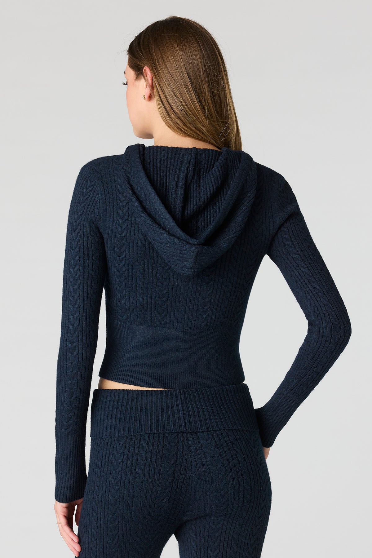 Alt View 2. Cable Knit Zip-Up Hoodie - Navy