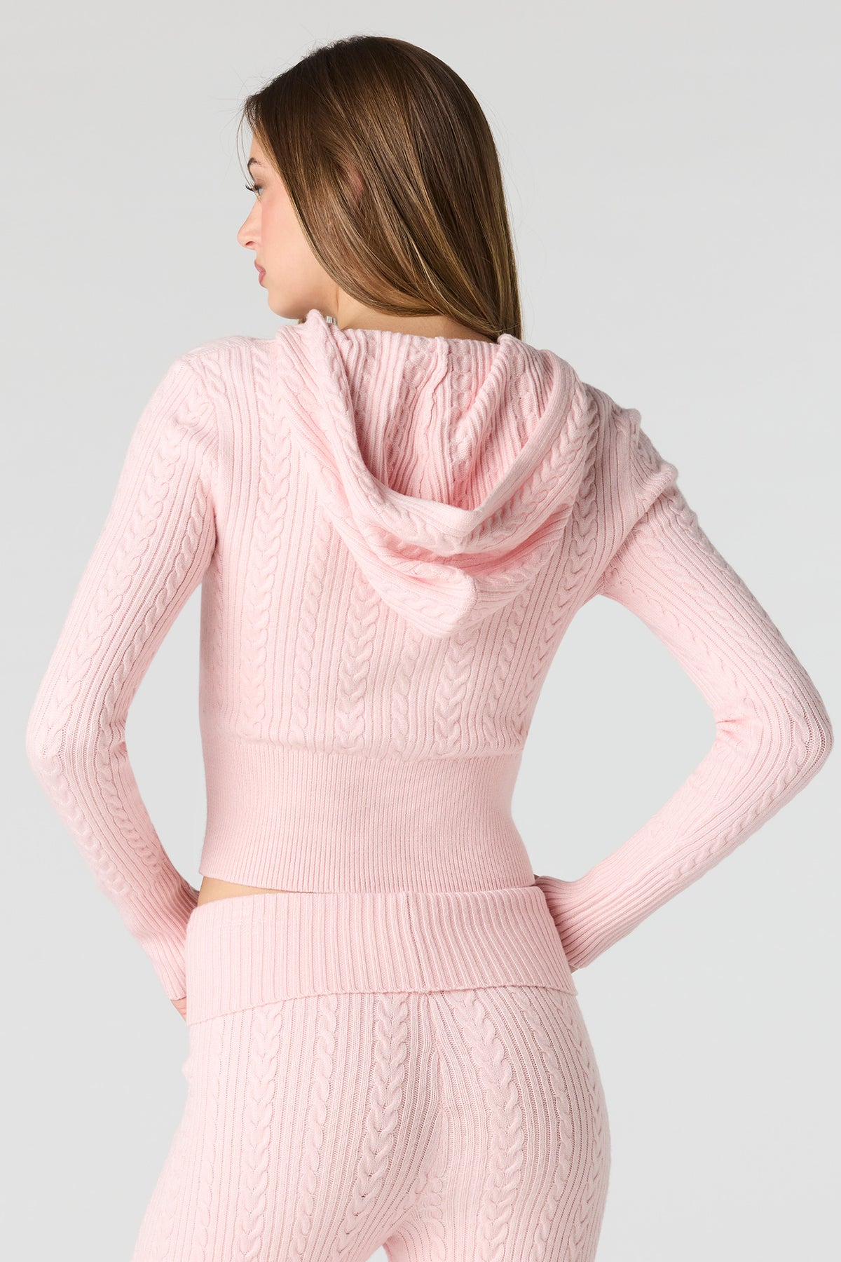 Alt View 2. Cable Knit Zip-Up Hoodie - Light Pink