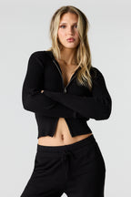 Ribbed Knit Zip-Up Hoodie