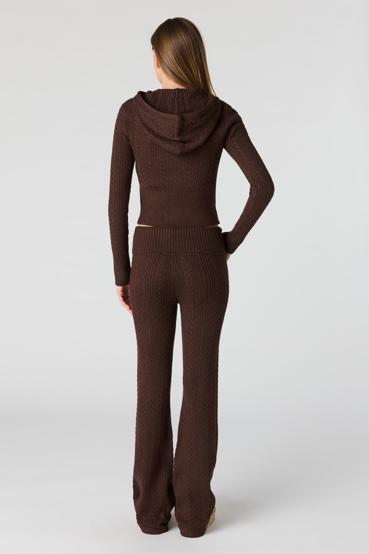 Alt View 3. Cable Knit Foldover Waist Flare Pant - Brown