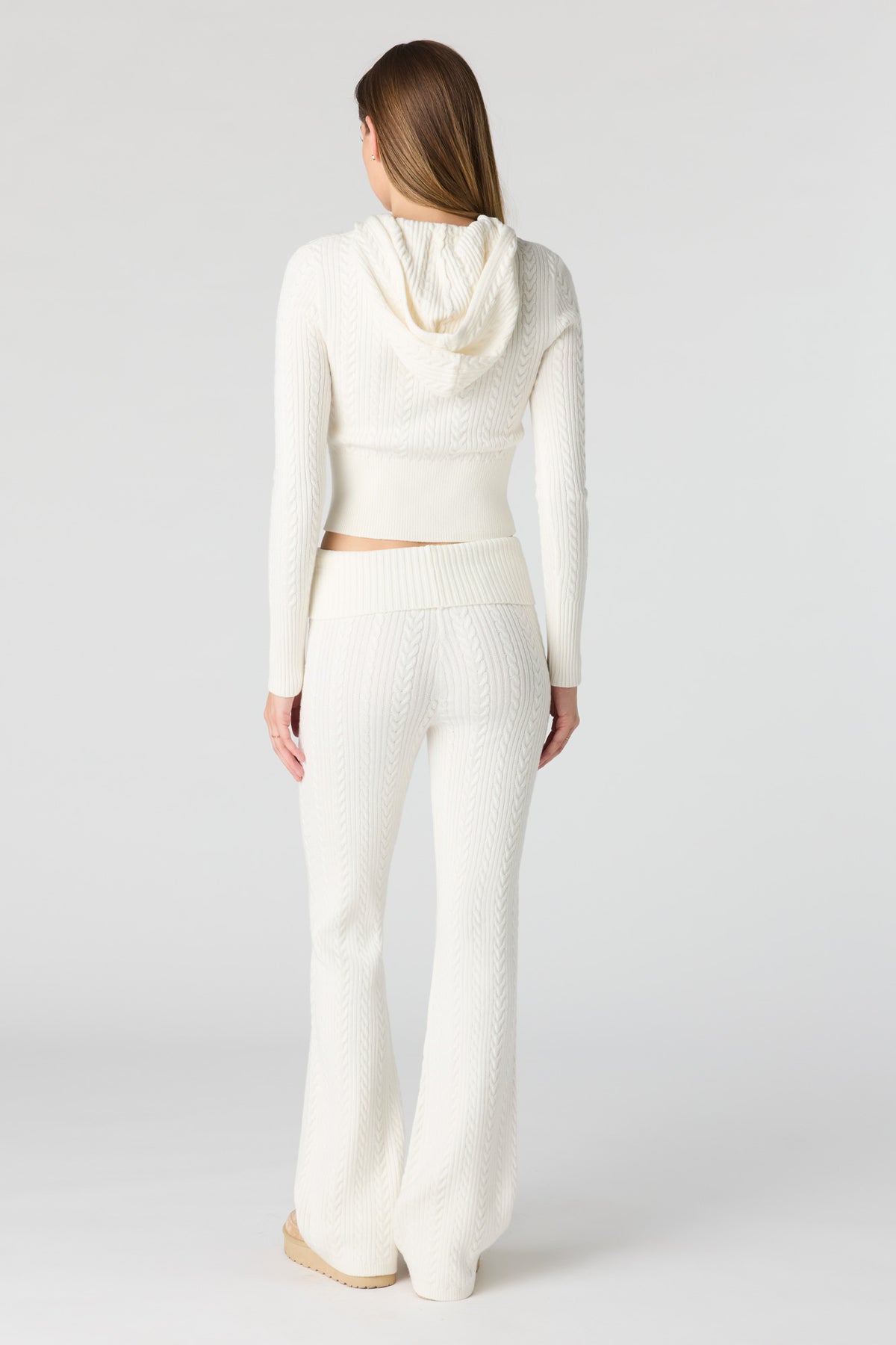 Alt View 3. Cable Knit Foldover Waist Flare Pant - Ivory