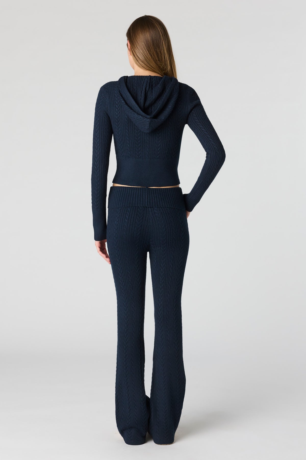 Alt View 3. Cable Knit Foldover Waist Flare Pant - Navy