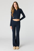 Cable Knit Foldover Waist Flare Pant