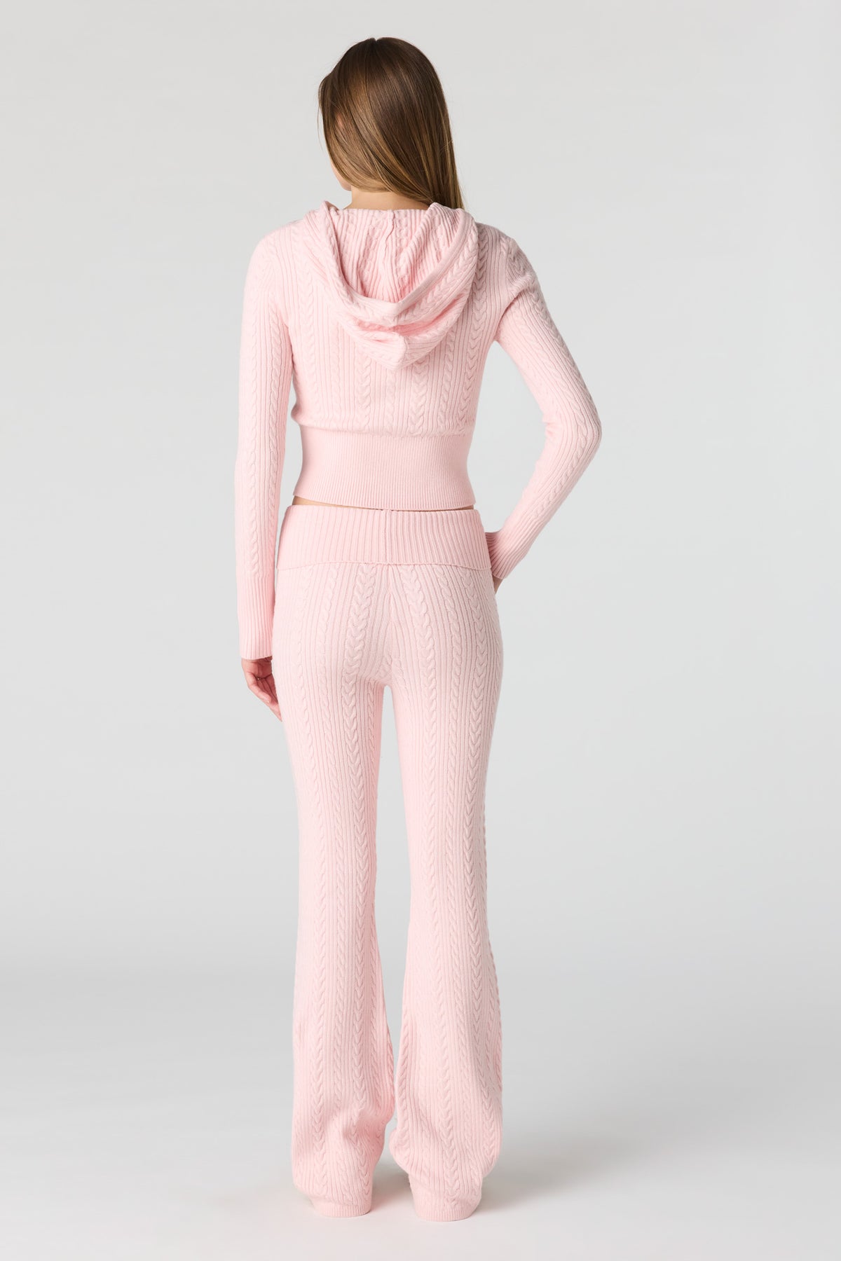 Alt View 3. Cable Knit Foldover Waist Flare Pant - Light Pink