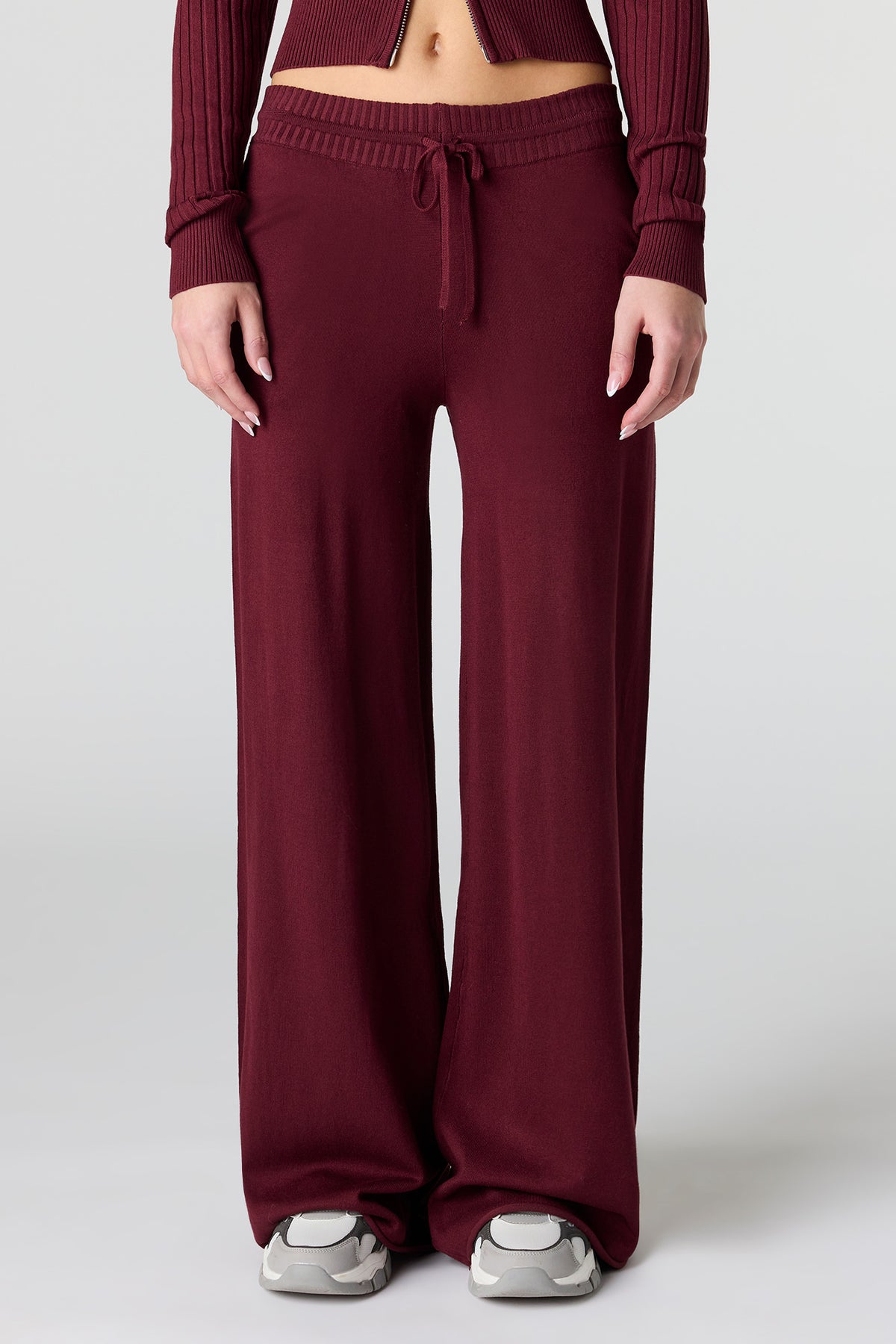 Alt View 2. Knit Wide Leg Pant - Burgundy