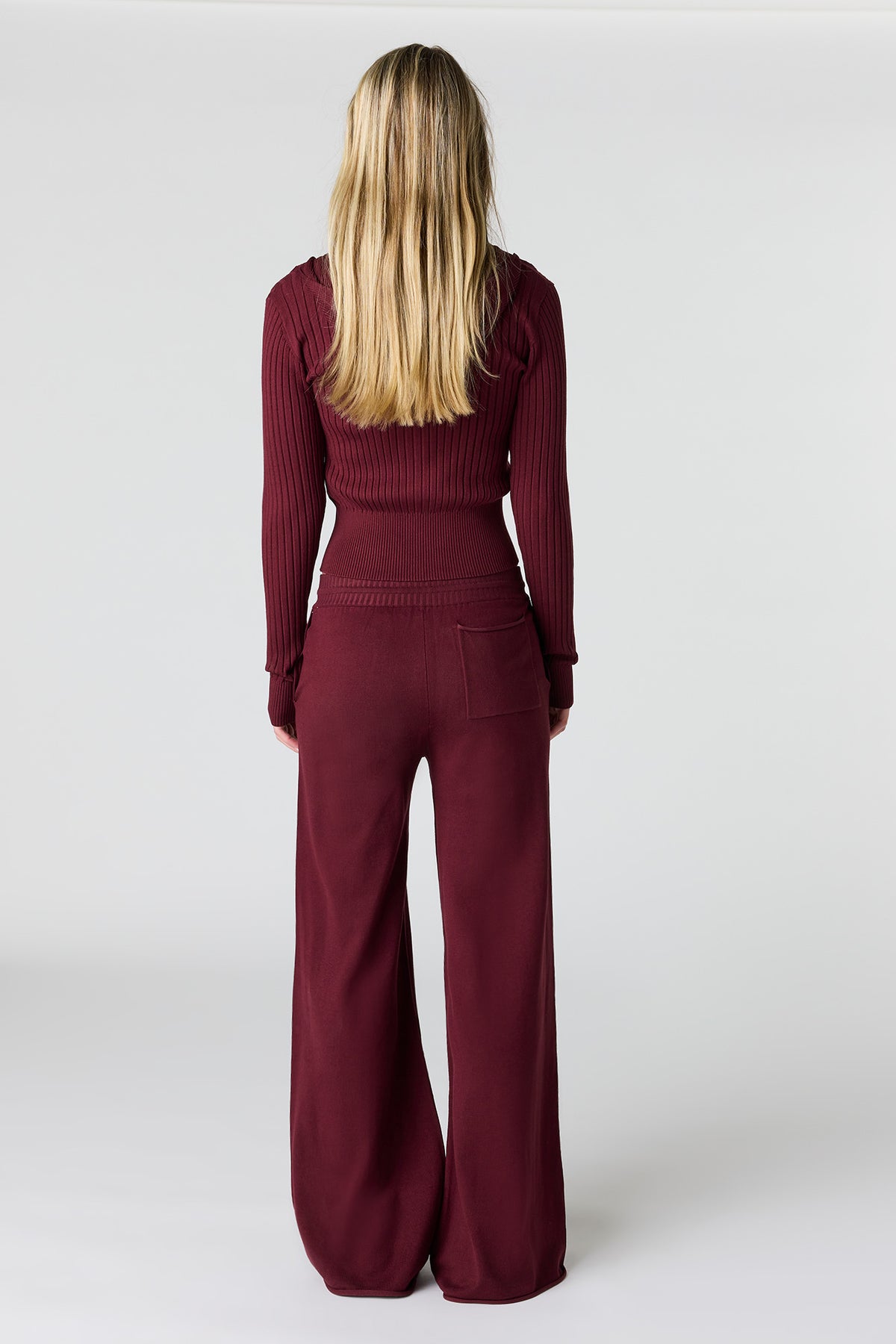 Alt View 3. Knit Wide Leg Pant - Burgundy