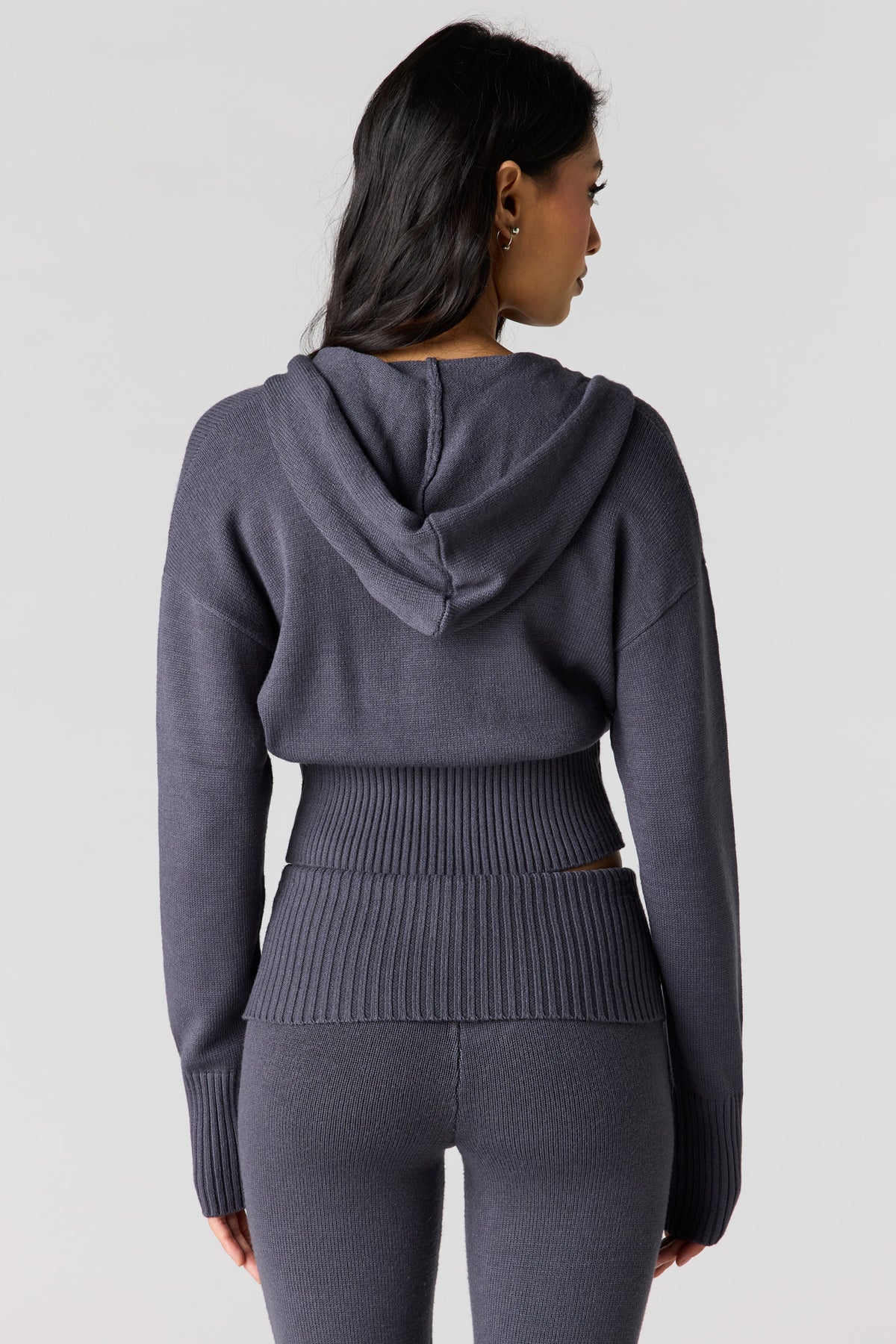 Alt View 2. Knit 2 Way Zip Hoodie - Dark Grey
