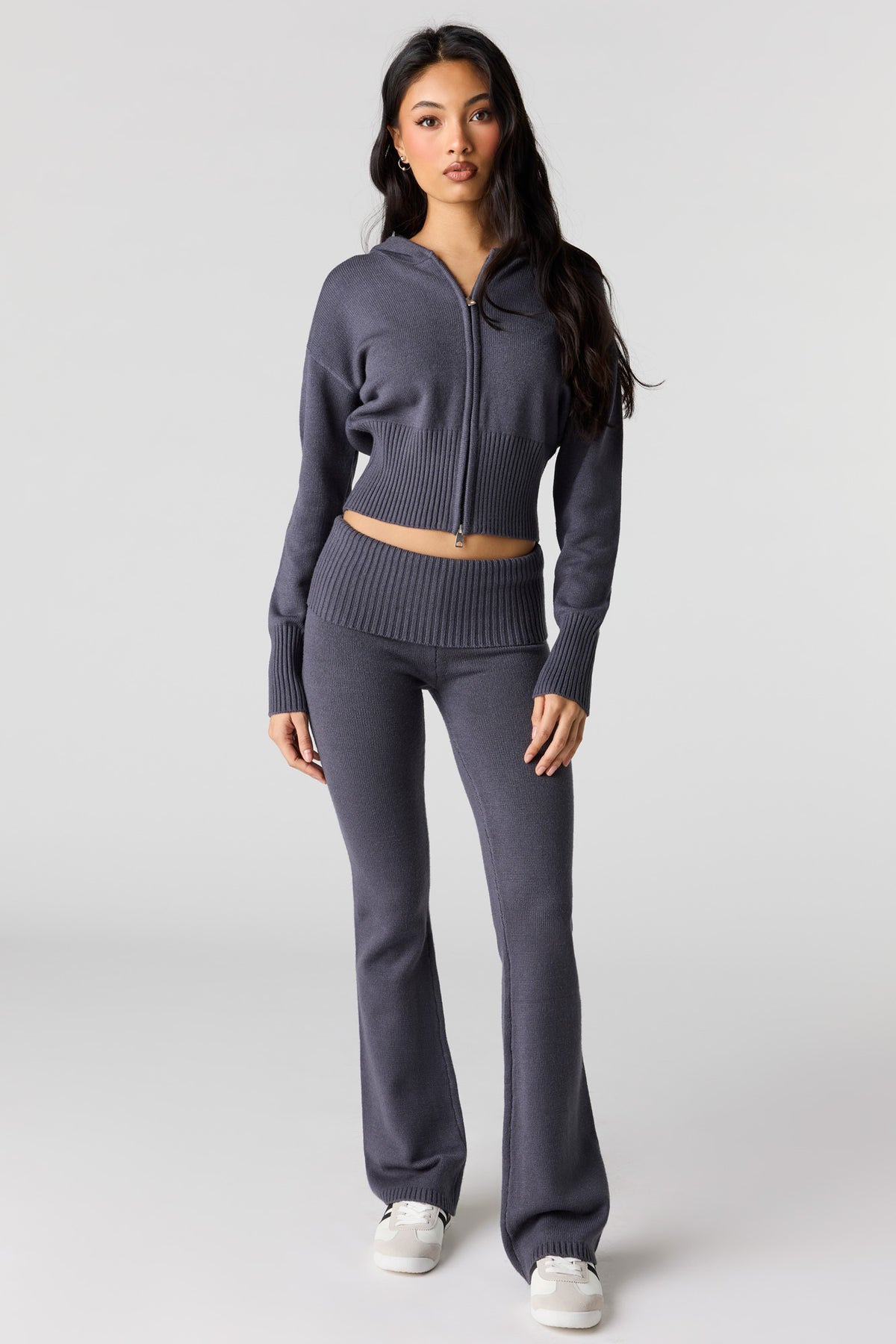 Alt View 3. Knit 2 Way Zip Hoodie - Dark Grey